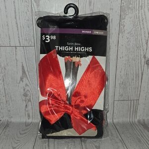 Black Thigh Highs with Red Satin Bow